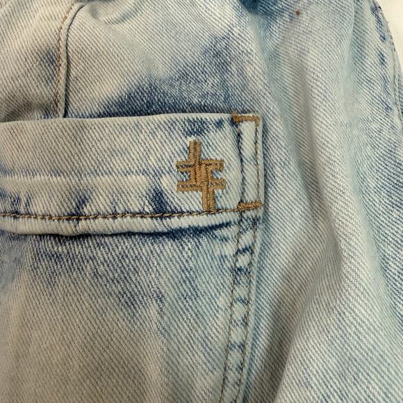 Frayed Women's 26 x 24 Blue High Rise Cropped Barrel Colorblock Jeans MSRP $89 - Picture 6 of 11